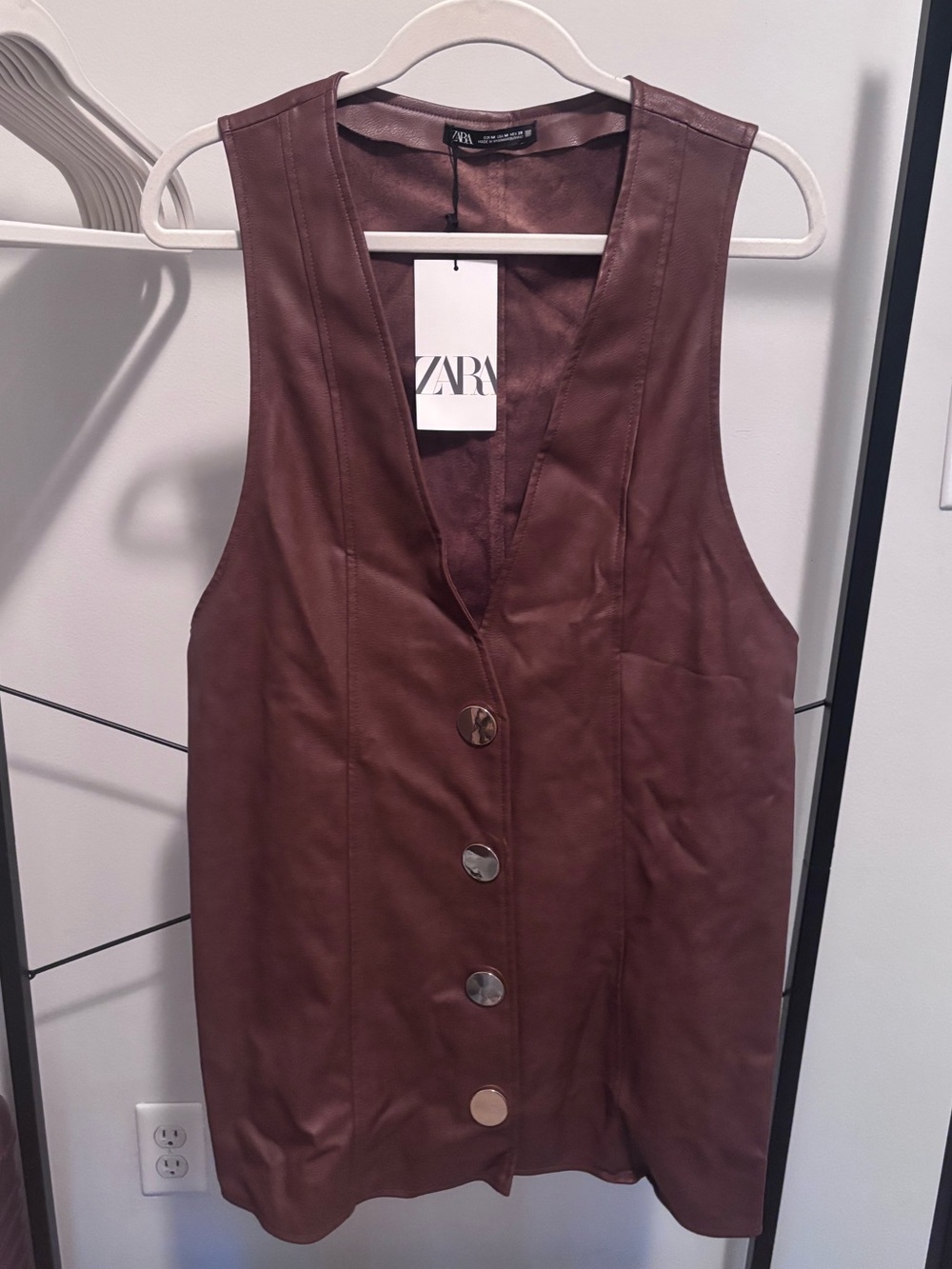 NWT ZARA Brown Faux Leather Pinafore Dress